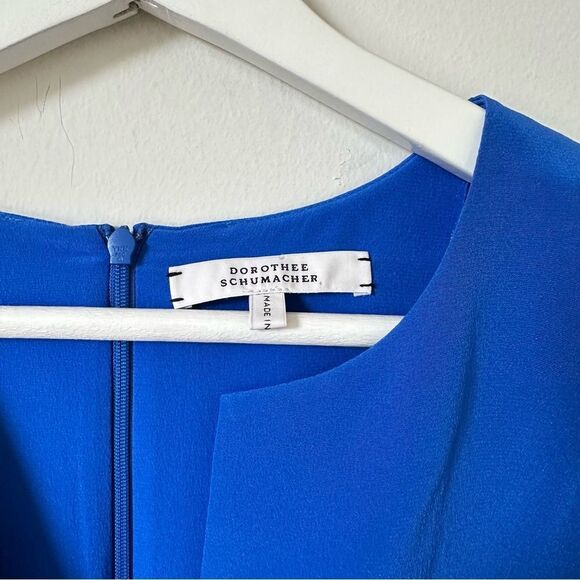 Dorothee Schumacher Silk Long Split Sleeve Notch V Neck Dress in Blue - Picture 5 of 8